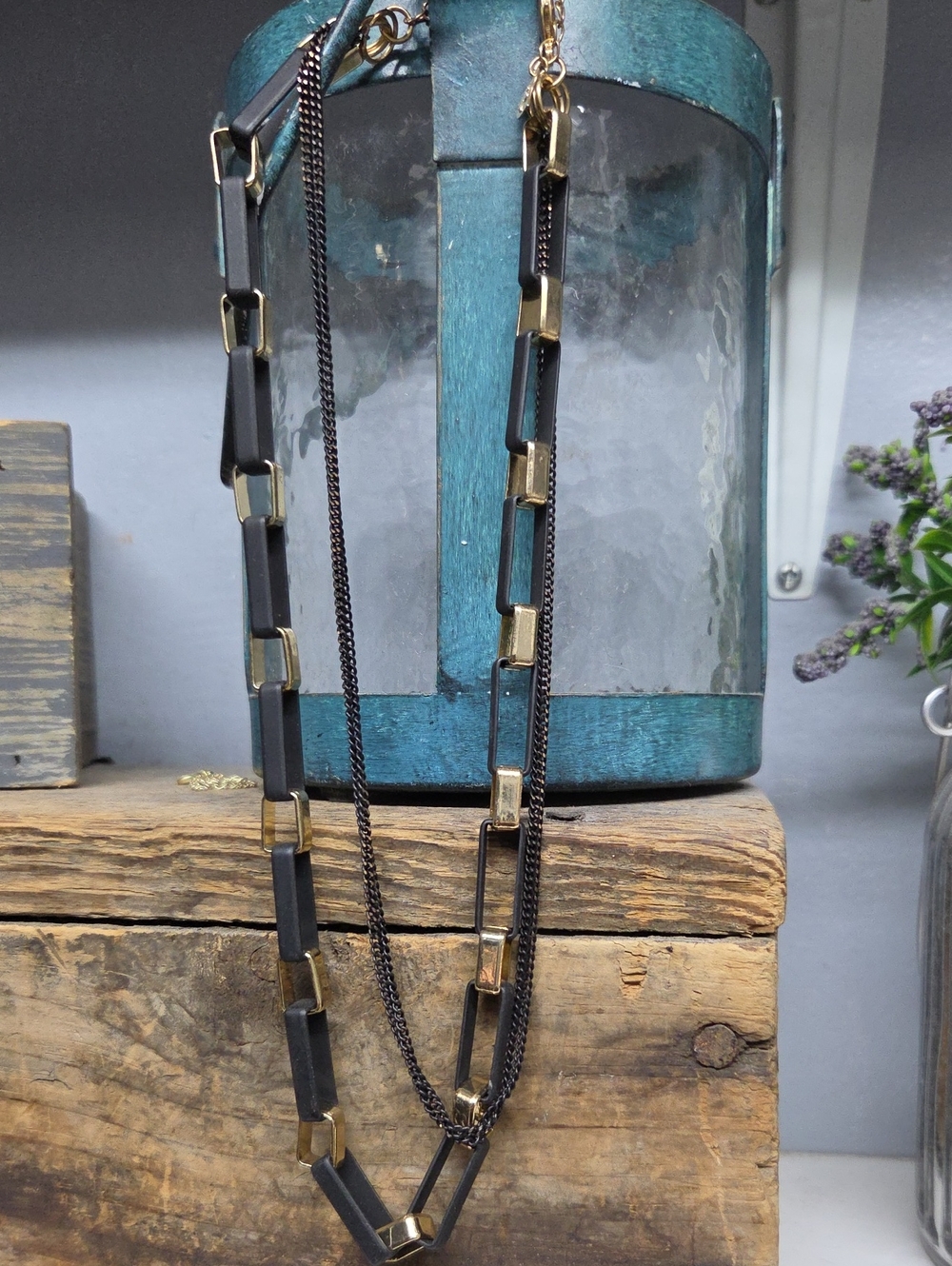 Chico’s Mixed Media Geometric Link Layered Necklace Modernist